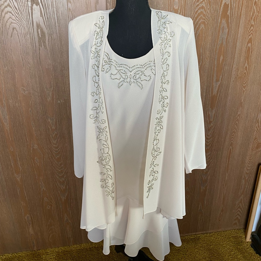 Elegant Beige Embellished Women's Dress and Jacket